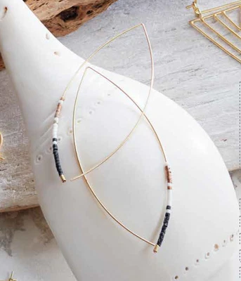 Miyuki Bead Marquise Threader Earrings 3" – 14K GP Brass - MSRP $45 - Image 1 of 3