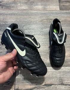 Vintage Nike Tiempo Natural III FG Men's Black Leather Soccer Football Boots US8 - Picture 1 of 10