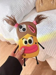 Cartoon Silikon Lustige Wurst Mund Zopf Mädchen Handyhülle für iPhone 11 16 Pro - Bild 1 von 6