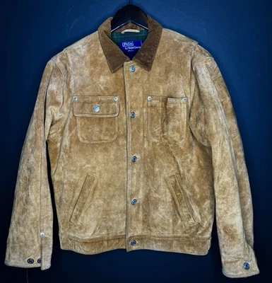Polo Ralph Lauren Large Suede Trucker Jacket Rough Out Leather Western Chore RRL - Image 1 of 4
