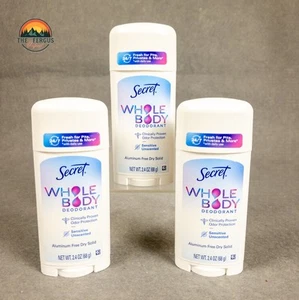 3x Secret Whole Body Aluminum Free Sensitive Deodorant Clean Scent 2.4oz Each - Picture 1 of 3
