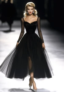 Oyrosy Retro Classic French Black Gauze Maxi Dress Size L $121 NWT - Picture 1 of 5