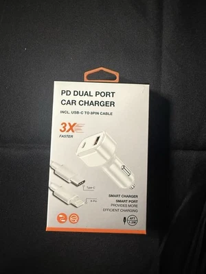 Adaptador de viaje cargador de coche de doble puerto carga rápida 36W PD USB-C a cable de 8 pines Foto 1 de 2