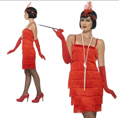 Disfraz de aleta roja para dama años 20 Gatsby Charleston vestido elegante conjunto nuevo Foto 1 de 3