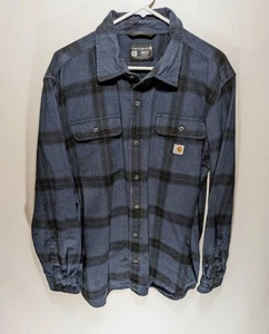 Mens Carhartt Long Sleeve Loose Fit Navy Plaid Tall Heavy Cotton Shirt Sz Large - Picture 1 of 4