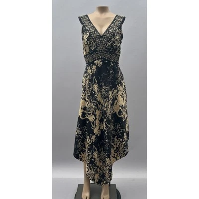 INC Vtg 90s Dress Women 4 Brown Printed Silk Handkerchief Embroidered Boho Midi - Image 1 of 4