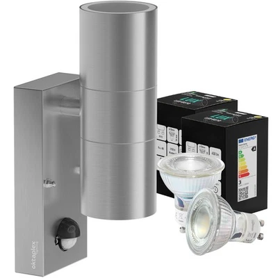 LED Außenleuchte Wand GU10-Fassung Silber IP44 Wandleuchte inkl. Leuchtmittel - Bild 1 von 4