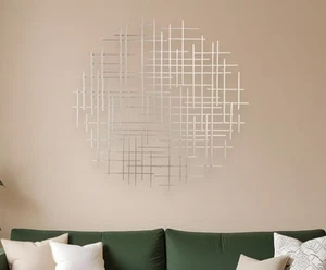 37" X 38" Silver Metal Abstract Lines Round Hanging Dimensional Sculpture - Picture 1 of 6