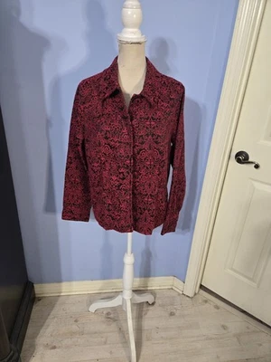 Croft & Barrow Women’s Red Black Damask Jacquard Jacket Blazer Large L Button - Image 1 of 4