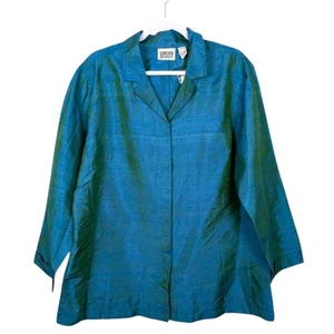 CHICO'S Blue Lightweight Textured Silk Button Shirt Jacket Size 3 XL NWT - Picture 1 of 8