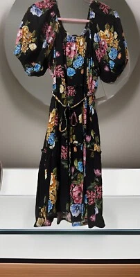 Vestido curto Karen Kane tamanho G floral brilhante e praiano FairyCore P/G feito nos EUA - Imagem 1 de 4