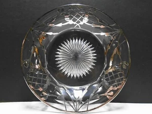 Vintage Clear Glass Bowl with Silver Overlay Laurel Wreath Pattern - 9" Width  - Picture 1 of 6