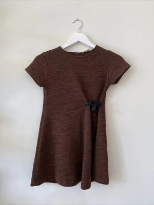 Zara Kids коллекции девочек коричневый черный твид Marled черный талии бант платье размер 9 - Изображение 1 из 4