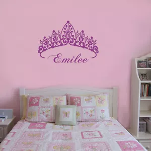 Wall Stickers custom baby Name crown decal decor Nursery Vinyl home kids room - Picture 1 of 3