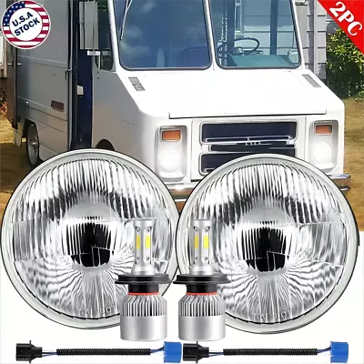 2PCS Fit chevrolet P10 P20 P30 Van 7"inch Round GLASS LED Headlights Hi-Low Beam - Image 1 of 4