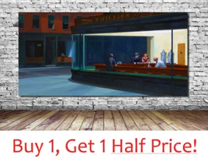 NIGHTHAWKS BY EDWARD HOPPER - CANVAS WALL ART PRINT - *FRAMED READY TO HANG* - Picture 1 of 7