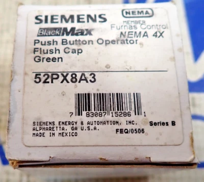 New Siemens 52PX8A3 Push Button Operator Flush Cap Green NEMA 4X - Image 1 of 4