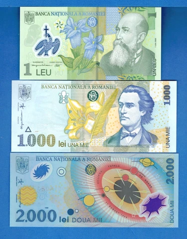 Romania 1 1000 2000 Leu Lei Years 1998-2005 Uncirculated Banknotes Set # 1 Cover