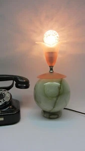 Vintage Tischlampe Onyx Kugel Blüte '70er J - Picture 1 of 12