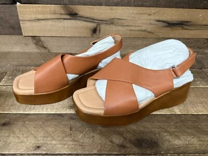 ⚡️WYDR Studio Bianca Sandalia de Cuña Zapato Cuero Marrón Coñac Talla 11 NUEVO⚡️ - Imagen 1 de 6