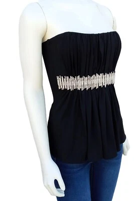 Top Sky XS Negro Sin Tirantes Tubo Estrás Adornado Bodycon Elastizado Plisado Nuevo con Etiquetas Foto 1 de 4