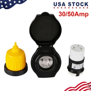 RV 30/50 AMP Power Plug Twist Lock Inlet with Weatherproof Cover Boot Kit - Foto 1 di 15