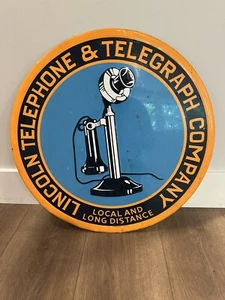 Vintage Lincoln Telephones & Telegraph Company Sign - 1996 Embossed Steel 23” - Picture 1 of 4