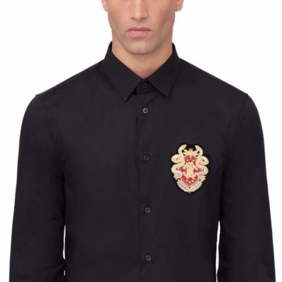 Camisa ROBERTO CAVALLI Negra Monograma Cresta Apliques Insignia UK38 IT48 MED NUEVA +ETIQUETA Foto 1 de 4