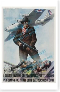 Piloto de gángsters estadounidense con Tommy Gun Cartel de propaganda italiana de la Segunda Guerra Mundial - Imagen 1 de 1