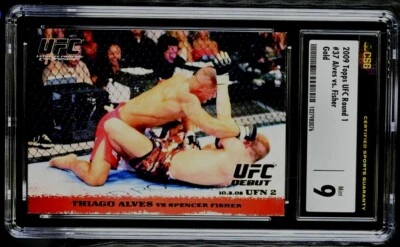 2009 Topps UFC Round 1 Thiago Alves #37 GOLD Rookie Card RC Rare CSG 9 (POP 1) - Image 1 of 2