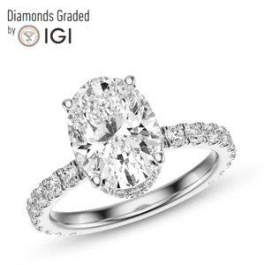 Anillo de compromiso de diamantes cultivados en laboratorio corte ovalado IGI Cert 3,81 quilates F vs2 oro blanco de 14 k - Imagen 1 de 4