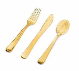Paquete múltiple de cucharas, tenedores y cuchillos de oro metálico - 12 piezas - Imagen 1 de 4