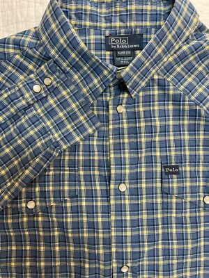 Camisa Polo Ralph Lauren Western Jóvenes Niños 18-20 Perla A Presión Manga Larga Cuadros Foto 1 de 4