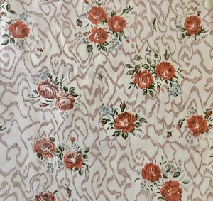Antigua tela de chintz de algodón pulido floral rosas geométricas de colección ~ naranja azul - Imagen 1 de 6