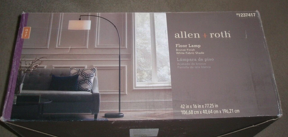 Lámpara de pie Allen + Roth 77"H arco de bronce pintado-#21681-000-pantalla de tela blanca Foto 1 de 1