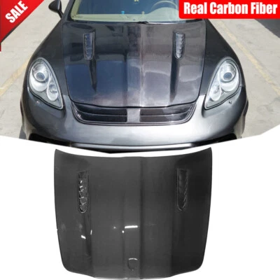 Cubierta de tapa del capó del motor del capó delantero de carbono real para Porsche Panamera 970 2014-16 Foto 1 de 4