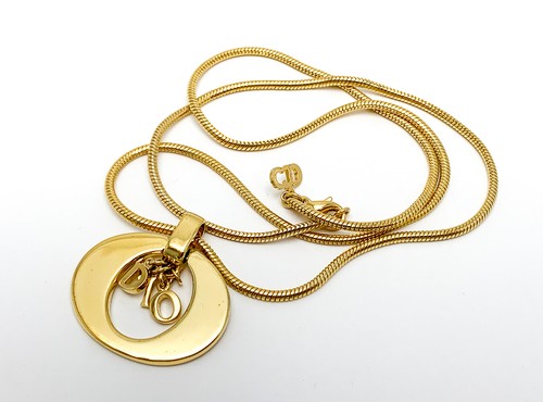 Collana Christian Dior Lunga Logo Oro Placcato Ovale 55cm Metallo 31mm×30mm 20 36g