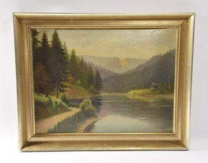 Ölgemälde signiert H. Köhne Heidelberg See Flusslandschaft auf Karton - Bild 1 von 7