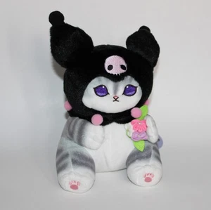 Mofusand cat x Sanrio 9" Kuromi plushie - sitting plush with flower bouquet - Picture 1 of 7