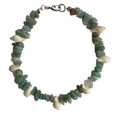 Pulseira de prata esterlina e concha Amazonite 7,75 polegadas - Imagem 1 de 4