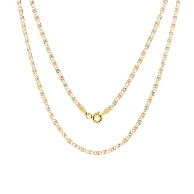 Colar feminino corrente Valentino ouro branco rosa tri amarelo sólido 10K 2mm 20" - Imagem 1 de 4