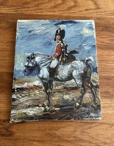 Vintage Small Painting On Canvas Original Soldier On Horse 8x10 - Picture 1 of 9