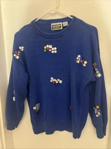 Maglione donna vintage Anytime Glitz blu gioiello strass bling taglia M cotone - Foto 1 di 4