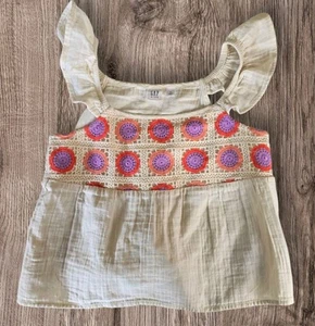 The Gap Shirt Tank Embroidered flowers Beige kids Size XL sleeveless #007 - Picture 1 of 5
