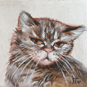 ACEO Acrylic Card cat portrait tiny decor - Picture 1 of 5