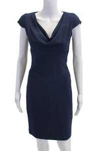 Black Halo Womens Back Zip Cap Sleeve Scoop Neck Sheath Dress Navy Blue Size 0 - Picture 1 of 6