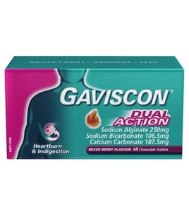 Gaviscon Dual Action 48 Chewable Tablets - Mixed Berry Heartburn Indigestion - Picture 1 of 1