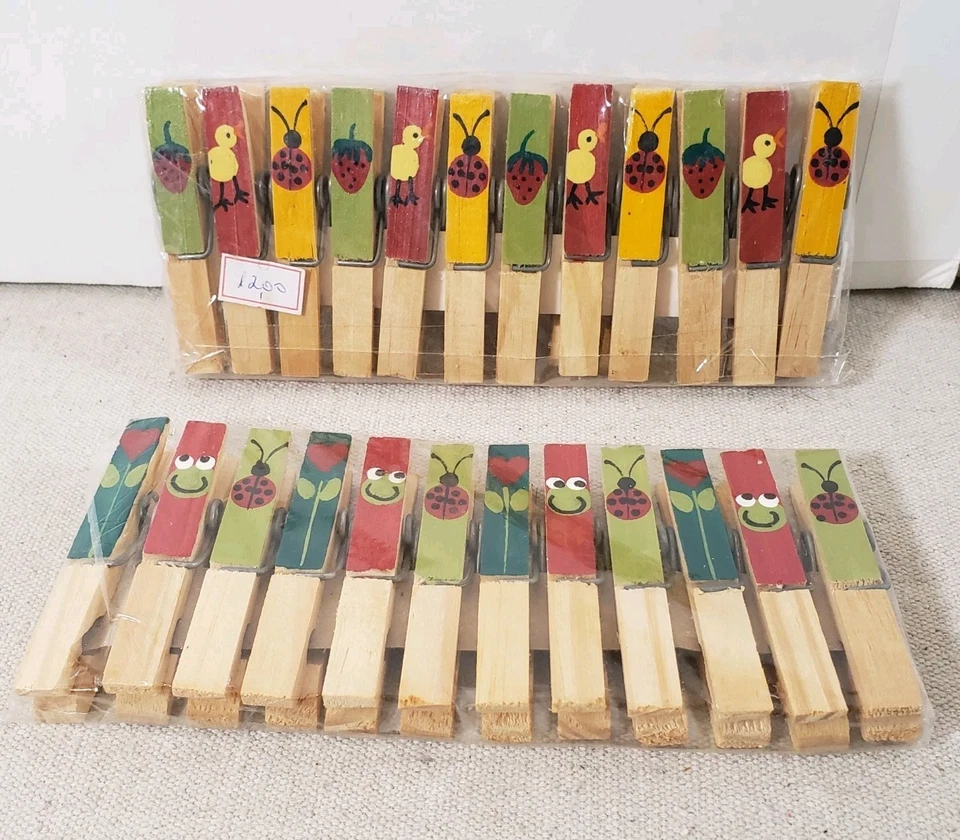 Pinza para ropa de madera pintada a mano 24 piezas Ladybug rana flor pato decoración artesanal fruta_barbacoa Foto 1 de 4
