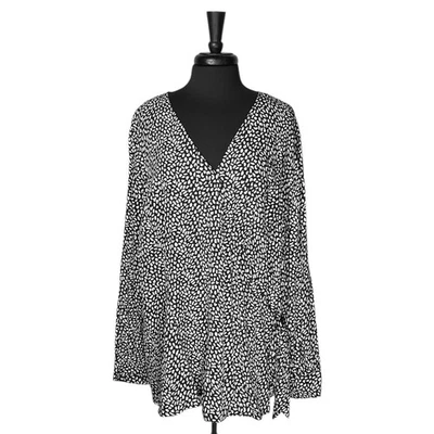 NWT Talbots Women’s 3X Wrap Blouse Black White Abstract Dot Print Tie V-Neck - Image 1 of 4