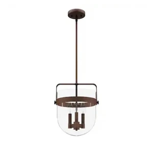Hunter Karloff 3 -Light Textured Rust Transitional Clear glass Hanging Pendant  - Picture 1 of 4